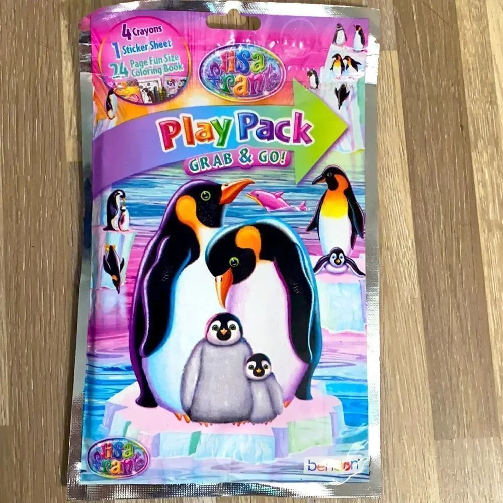 Lisa Frank play PAC grab and go penguin stickers coloring book crayon on the go